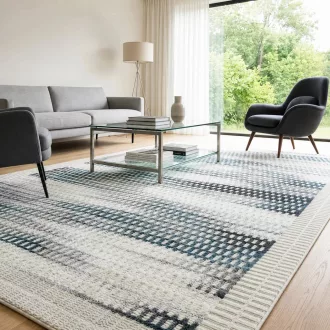   Modern krém alapon kék geometrikus mintás  szőnyeg – 3D mintás elegáns szőnyeg– puha, elegáns nappali szőnyeg, texturált minimalista designer szőnyeg  ,TÖBB MÉRETBEN , 16900-79900Ft- ig 