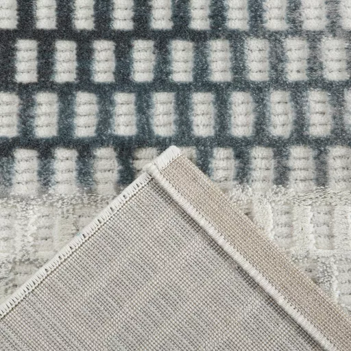 Modern krém alapon kék geometrikus mintás  szőnyeg – 3D mintás elegáns szőnyeg– puha, elegáns nappali szőnyeg, texturált minimalista designer szőnyeg  ,TÖBB MÉRETBEN , 16900-79900Ft- ig 