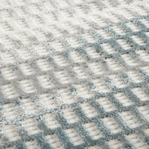 Modern krém alapon kék geometrikus mintás  szőnyeg – 3D mintás elegáns szőnyeg– puha, elegáns nappali szőnyeg, texturált minimalista designer szőnyeg  ,TÖBB MÉRETBEN , 16900-79900Ft- ig 