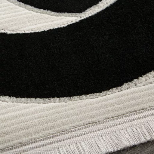 Modern fekete-fehér absztrakt szőnyeg rojtos szegéllyell– puha, elegáns nappali szőnyeg, texturált minimalista designer szőnyeg ,TÖBB MÉRETBEN , 16900-79900Ft- ig 