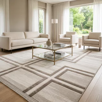   Modern beige-barna absztrakt szőnyeg rojtos szegéllyell– puha, elegáns nappali szőnyeg, texturált minimalista designer szőnyeg TÖBB MÉRETBEN- 16990 Ft- 49900 Ft-ig 
