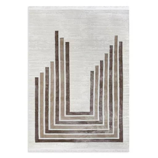 Modern geometrikus bézs-barna szőnyeg rojtos szegéllyel– puha, elegáns nappali szőnyeg, texturált minimalista designer szőnyeg  ,TÖBB MÉRETBEN , 16900-79900Ft- ig 