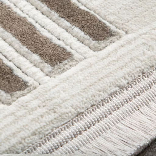 Modern beige-barna absztrakt szőnyeg rojtos szegéllyell– puha, elegáns nappali szőnyeg, texturált minimalista designer szőnyeg ,TÖBB MÉRETBEN , 16900-79900Ft- ig 