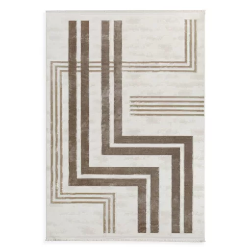 Modern beige-barna absztrakt szőnyeg rojtos szegéllyell– puha, elegáns nappali szőnyeg, texturált minimalista designer szőnyeg ,TÖBB MÉRETBEN , 16900-79900Ft- ig 