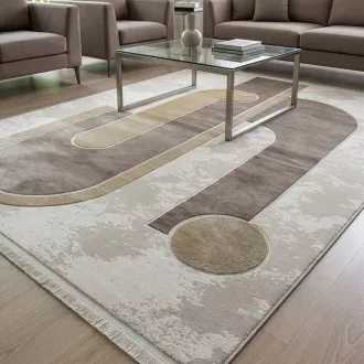  Modern beige-barna absztrakt szőnyeg rojtos szegéllyell– puha, elegáns nappali szőnyeg, texturált minimalista designer szőnyeg ,TÖBB MÉRETBEN , 16900-79900Ft- ig 