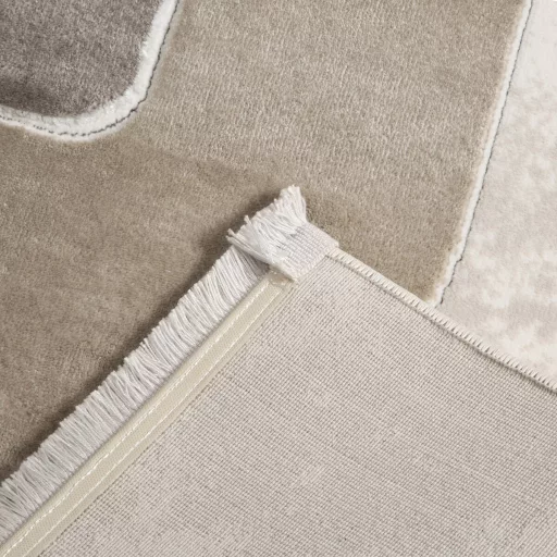 Modern beige-barna absztrakt szőnyeg rojtos szegéllyell– puha, elegáns nappali szőnyeg, texturált minimalista designer szőnyeg ,TÖBB MÉRETBEN , 16900-79900Ft- ig 