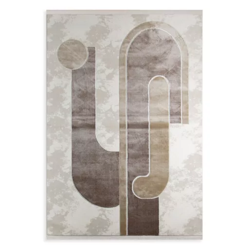 Modern beige-barna absztrakt szőnyeg rojtos szegéllyell– puha, elegáns nappali szőnyeg, texturált minimalista designer szőnyeg ,TÖBB MÉRETBEN , 16900-79900Ft- ig 
