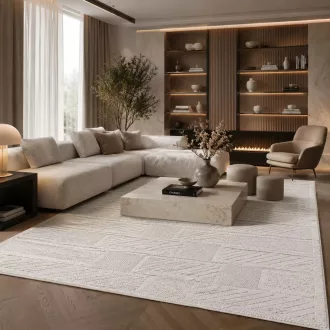   Elegáns krémszínű szőnyeg finoman kidolgozott geometrikus mintázattal és puha, kellemes tapintású felülettel –  elegáns nappali szőnyeg, texturált minimalista design TÖBB MÉRETBEN- 16900 Ft-79900 Ft-ig 