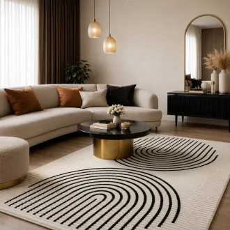   Modern fekete-fehér absztrakt szőnyeg – puha, elegáns nappali szőnyeg, texturált minimalista designer szőnyeg ,TÖBB MÉRETBEN , 16900-52900Ft- ig 