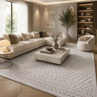   Elegáns krémszínű szőnyeg finoman kidolgozott geometrikus mintázattal és puha, kellemes tapintású felülettel –  elegáns nappali szőnyeg, texturált minimalista design TÖBB MÉRETBEN , 16900-52800Ft- ig 