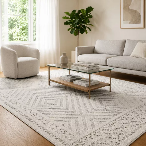 Elegáns krémszínű szőnyeg finoman kidolgozott geometrikus mintázattal és puha, kellemes tapintású felülettel –  elegáns nappali szőnyeg, texturált minimalista design TÖBB MÉRETBEN , 16900-52800Ft- ig 
