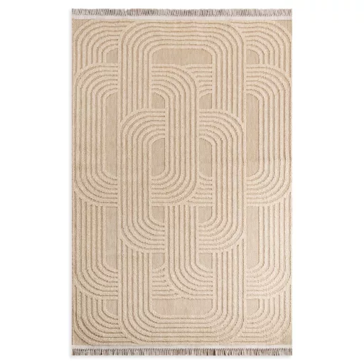 Elegáns beige színű  szőnyeg finoman kidolgozott geometrikus mintázattal és puha, kellemes tapintású felülettel –  elegáns nappali szőnyeg, texturált minimalista design ,TÖBB MÉRETBEN 13900 Ft-40000 Ft-ig 