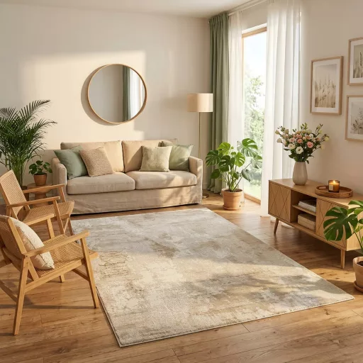 Elegáns absztrakt mintás szőnyeg krém, bézs árnyalatok harmonikus kombinációjávall és puha, kellemes tapintású felülettel –  elegáns nappali szőnyeg, texturált minimalista design ,TÖBB MÉRETBEN-33900 Ft- 59900Ft-ig