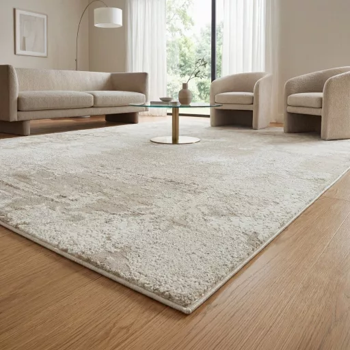 Elegáns absztrakt mintás szőnyeg krém, bézs árnyalatok harmonikus kombinációjávall és puha, kellemes tapintású felülettel –  elegáns nappali szőnyeg, texturált minimalista design ,TÖBB MÉRETBEN-33900 Ft- 59900Ft-ig