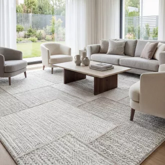   Elegáns világos szürke szőnyeg finoman kidolgozott geometrikus mintázattal és puha, kellemes tapintású felülettel –  elegáns nappali szőnyeg, texturált minimalista design, TÖBB MÉRETBEN 22900 Ft-66900 Ft-ig
