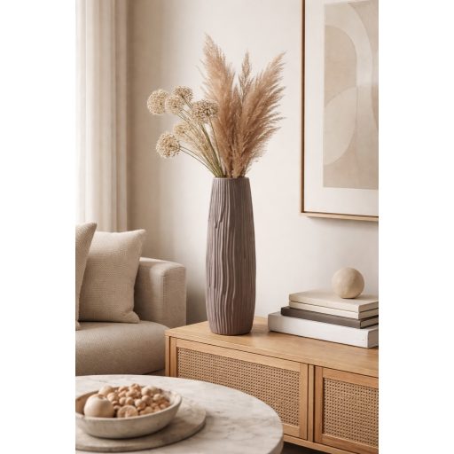 Stílusos, modern megjelenésű taupe színü  váza  14 x 46 cm