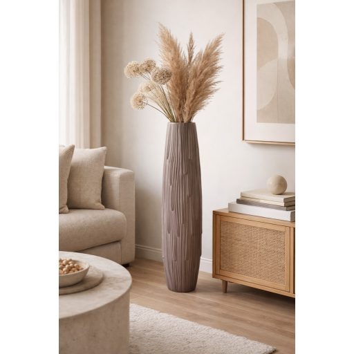 Stílusos, modern megjelenésű taupe színü  magas padlóváza  20x78 cm