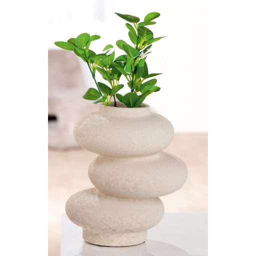 Modern texturált kerámia dekorváza – taupe organikus formavilág 17 x 21 cm