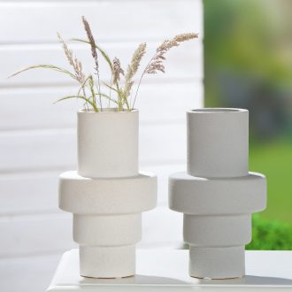   2 db-os modern texturált kerámia dekorváza szett, szürke - beige  14.5 x 25 cm