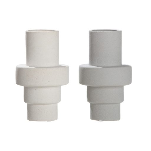 2 db-os modern texturált kerámia dekorváza szett, szürke - beige  14.5 x 25 cm