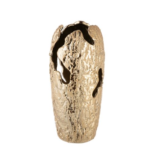 Modern, arany színű kerámia dekor váza különleges  textúrával 13x25 cm