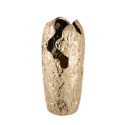 Modern, arany színű kerámia dekor váza különleges  textúrával 13x25 cm