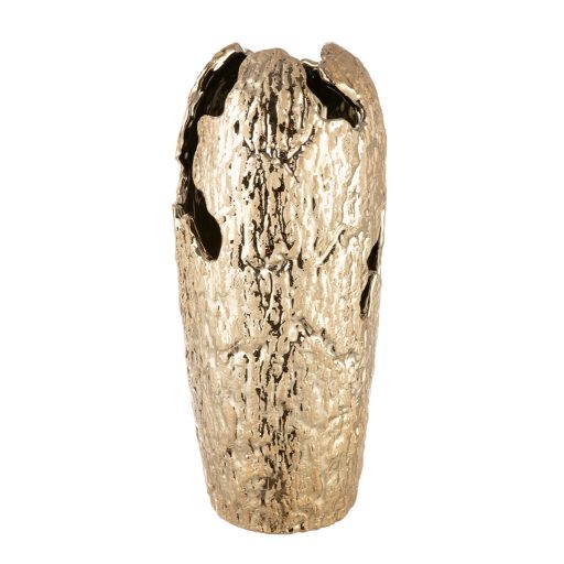 Modern, arany színű kerámia dekor váza különleges  textúrával 15x34 cm