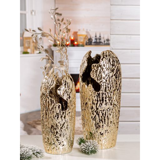 Modern, arany színű kerámia dekor váza különleges  textúrával 15x34 cm