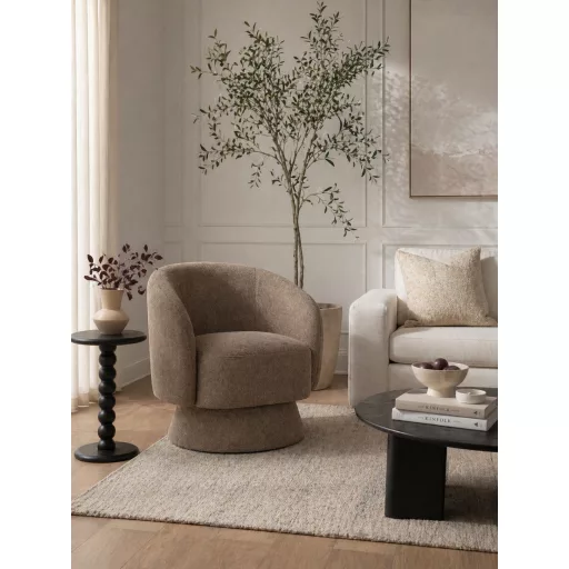 Modern fotel – kárpitozott design fotel szürkésbarna szövet borítással nappaliba, hálóba  81 x 78 x 77 cm