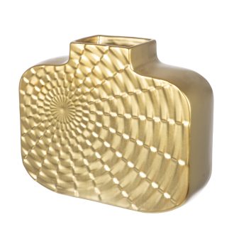   Modern,matt aranyszínű kerámia dekor váza geometrikus  mintázattal  8 x 26 x 21 cm