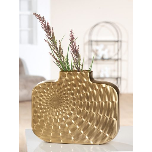 Modern,matt aranyszínű kerámia dekor váza geometrikus  mintázattal  8 x 26 x 21 cm