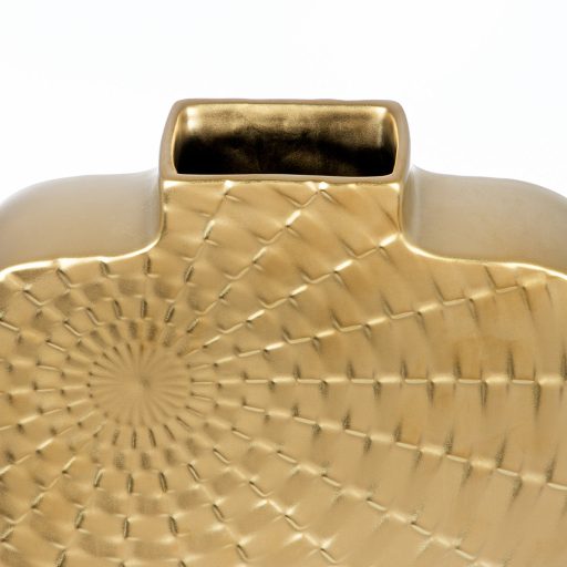 Modern,matt aranyszínű kerámia dekor váza geometrikus  mintázattal  8 x 26 x 21 cm