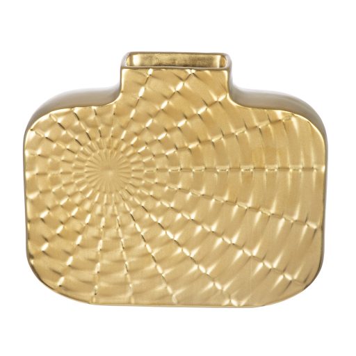 Modern,matt aranyszínű kerámia dekor váza geometrikus  mintázattal  8 x 26 x 21 cm