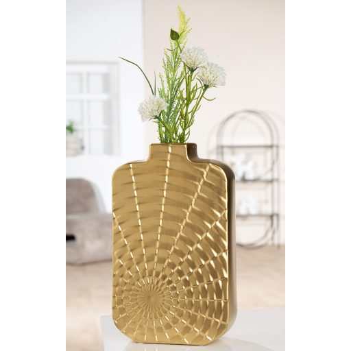 Modern,matt arany színű kerámia dekor váza geometrikus  mintázattal  8 x 19 x 30 cm