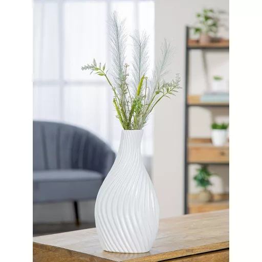 Fehér organikus design váza  – modern strukturált dekor váza 8 x 15.5 x 29 cm