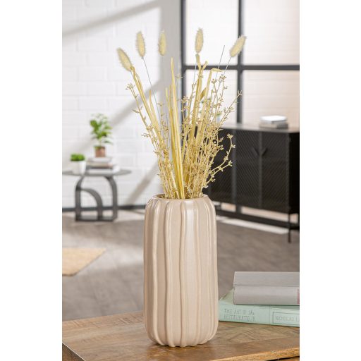 Stílusos, modern megjelenésű világosbarna színü  váza  14 x 27 cm