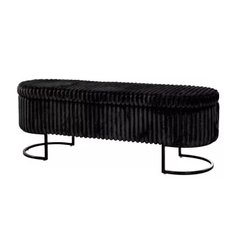   Modern fekete  pad fekete fém lábbal – bordázott kárpitozott ülőke előszobába, nappaliba és hálószobába, elegáns design bútor42.5x128x46.5 cm