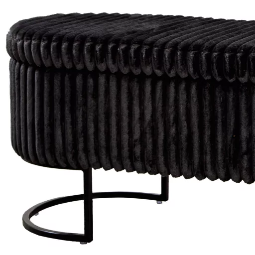 Modern fekete  pad fekete fém lábbal – bordázott kárpitozott ülőke előszobába, nappaliba és hálószobába, elegáns design bútor42.5x128x46.5 cm