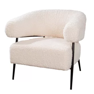   Modern buclé fotel – krém színű kárpitozott design fotel fém lábakkal , Tökéletes választás nappaliba kiegészítő fotelként, hálószobába dekoratív ülőhelyként 74 x 86 x 78 cm