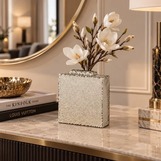 Elegáns pezsgőszínű dekorváza strukturált felülettel –6.3 x 17 x 24 cm