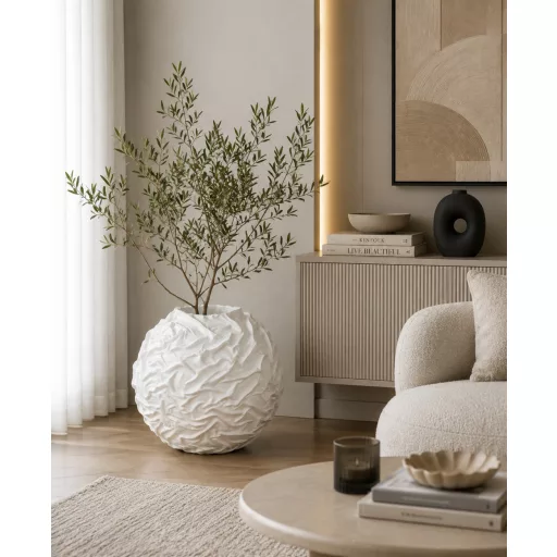 Fehér organikus design váza  – modern strukturált dekor váza 49.5 x 47.5 cm