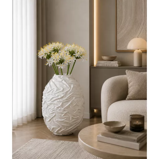 Fehér organikus design váza  – modern strukturált dekor váza 42 x 60 cm
