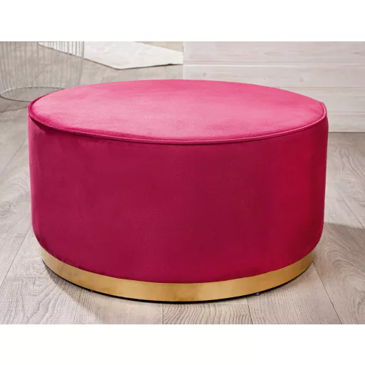 Prémium design puff – nagyméretű,  piros puff – modern design arany részletekkel ülőbútor nappaliba, dohányzóasztal alternatívaként, extra ülőhelyként vagy kényelmes lábtartóként 41x81cm