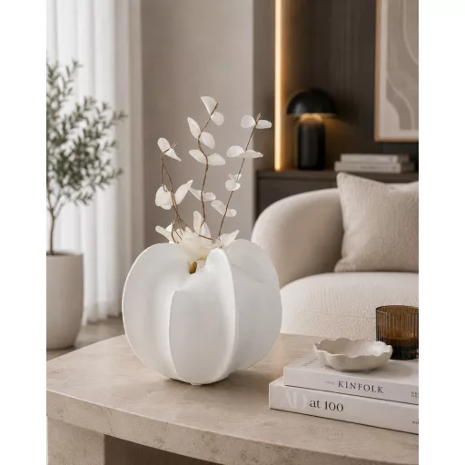 Fehér organikus design váza– modern strukturált dekor váza 17.5 x 13 cm