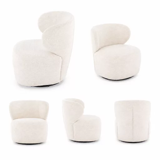 Stílusos, modern beige fotel puha tapintású kárpittal és egyedi formavilággal ,360 ° -ban forgó funkcióval.76x 74x 60 cm