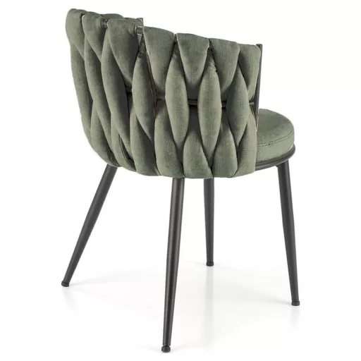 Modern elegáns,különleges steppelésű kárpitozott étkezőszék – olívazöld design szék fekete fém lábakkal 57x60x79x49 cm