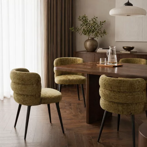 Modern kárpitozott étkezőszék – olívazöld design szék fekete fém lábakkal 62 x 64 x 79 x 51 cm