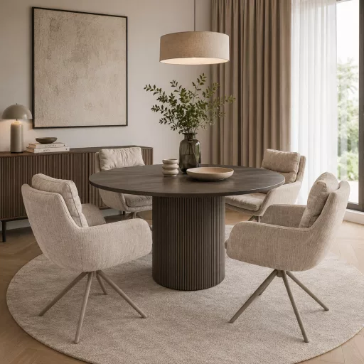 A modern forgószék kényelmes ülőfelülettel,  textilkárpittal beige színben  és elegáns beige fém lábakkal 65x60x87x51 cm   