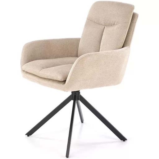 A modern forgószék kényelmes ülőfelülettel,  textilkárpittal beige színben  és elegáns fekete fém lábakkal 68x62x85x52 cm
