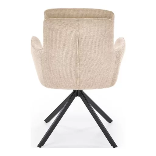 A modern forgószék kényelmes ülőfelülettel,  textilkárpittal beige színben  és elegáns fekete fém lábakkal 68x62x85x52 cm